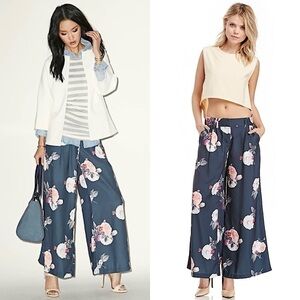 CAMEO Wide Leg Ankle Cropped Floral High Waist Pleated Oversized Palazzo Pants S